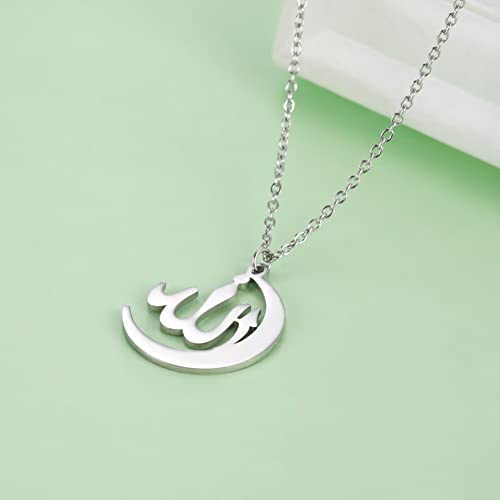 LIKGREAT Allah Necklace Stainless Steel Crescent Moon Allah Pendant Necklace Islamic Muslim Faith Jewelry for Eid Ramadan - style: s2