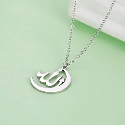 LIKGREAT Allah Necklace Stainless Steel Crescent Moon Allah Pendant Necklace Islamic Muslim Faith Jewelry for Eid Ramadan - style: s2