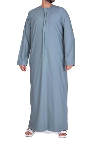 Thobe for Men - Long Sleeves Kaftan - Mens Long Gown Emirati Kandura Frost Thawb Jubba - color: Emirati Kandura - Slate Gray, size: 60XL
