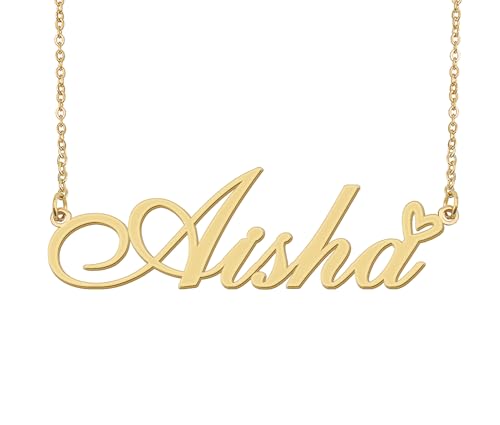 Aoloshow Personalized Heart Name Necklace Gold Custom Any Names Stainless Steel Jewelry for Womens Graduation - style: Aisha - Gold