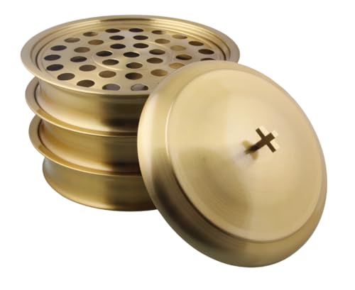 Communion Ware 3 Holy Wine Stainless Steel Serving Trays with A Cover (Colour - Gold) | Communion Tray Set for Church | Communion Supplies for Church | Communion Ware Set for Church - color: Gold