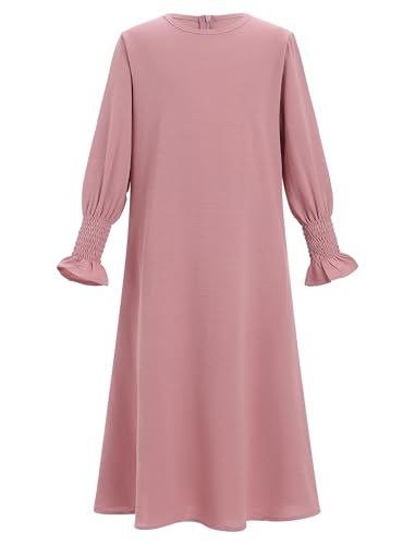 IWEMEK Kids Muslim Dress for Girls Islamic Prayer Abaya Dress with Hijab Jibab 2 Piece Eid Ramadan Dubai Outfits Kaftan Robe - color: Pink, size: 3-4T