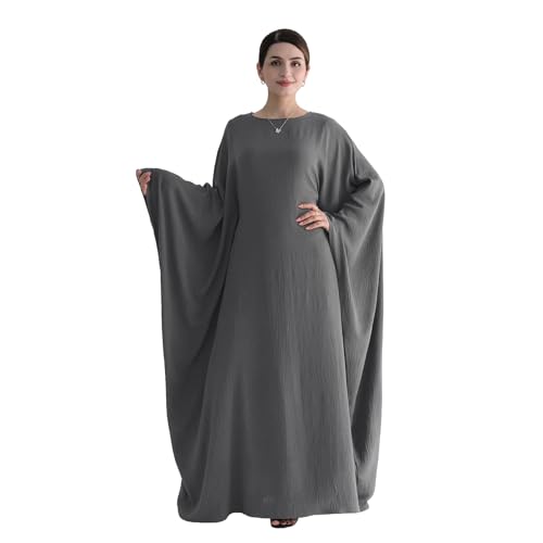 Abaya 무슬림 여성용 드레스 배트윙 슬리브 루즈핏 맥시 겸손한 이슬람 의류 히잡 스카프 포함 기도 드레스 - color: 다크 그레이.