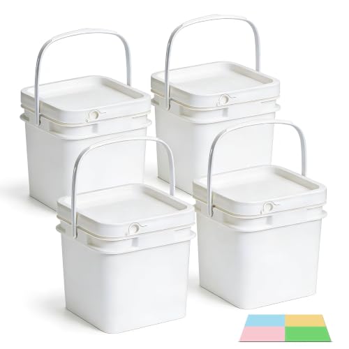 34 oz Food Storage Buckets with Lids, 4 Pack Square BPA Free Plastic Containers with Handles and Labels for Snacks, Meal Prep, Pantry and Freezer (White) - color: White, size: 34 oz