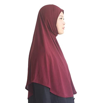 Women's Instant Hijab Muslim Headscarf Prayer Scarf Soft Breathable Stretchy Wrap - color: Wine Red