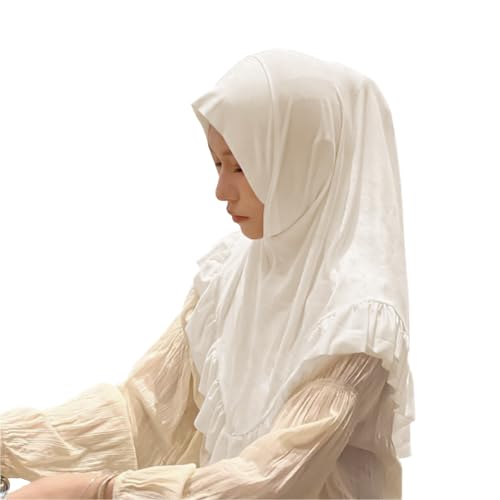 Women Muslim Hijab Scarf Floral Lace Head Wrap Turban Islamic Arab Ready to Wear Aiyah Amira Lightweight Shawl - color: Light Beige-pleated Edge