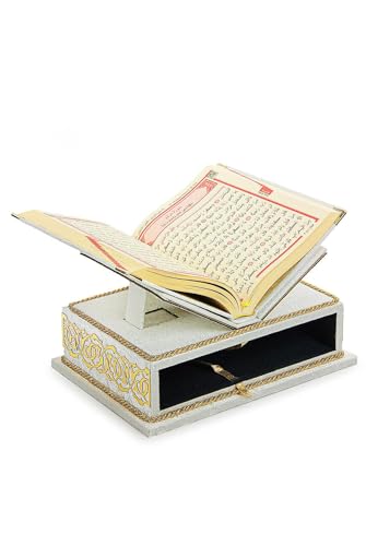 The Holy Quran Velvet Box Sets | Special Quran Holder Stand | Luxury Islamic Gift | Spiritual Grace| Quran Dimension;6.6*9.4inch/17*24cm I Perfect Ramadan, Eid, Umrah Gift for Muslim Women Men (White) - color: White