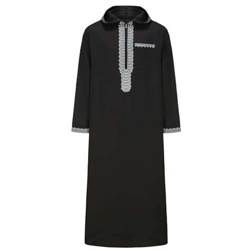 Lmdudan 2026 Middle East Arab Robes for Men Muslim Thobes - Long Sleeve Loose Hood Long Gown Dress Muslim Kaftan Thobe - color: 2-black, size: Small