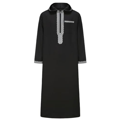 Lmdudan 2026 중동 아랍 로브 남성용 무슬림 Thobes - 긴소매 루즈 후드 롱 가운 드레스 무슬림 카프탄 토베 - color: 2-블랙, size: XXL