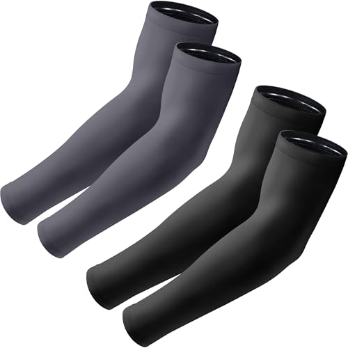 Arm Sleeves, UV Sun Protection Cooling Arm Covers for Men/Women | UPF 50+ UV protection; Sweat-wicking & cooling; Non-slip design; Lightweight & breathable - color: 2 Pairs - Black+dark Gray