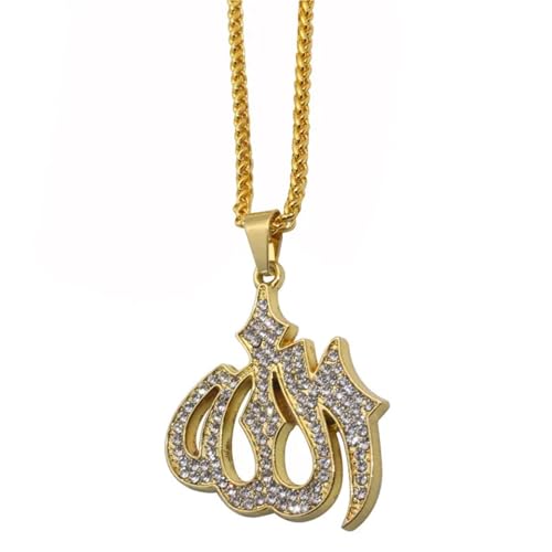 Muslim Allah Crystal Car Rearview Mirror Hanging Ornament Islamic Arabic Script Metal Charm for Auto Interior Decor