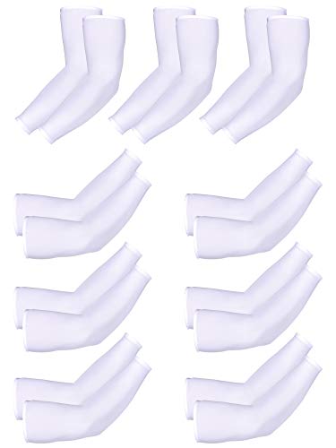 Mudder 9 Pairs Unisex UV Protection Sleeves Arm Cooling Sleeves Ice Silk Arm Sleeves Arm Cover Sleeves - color: White