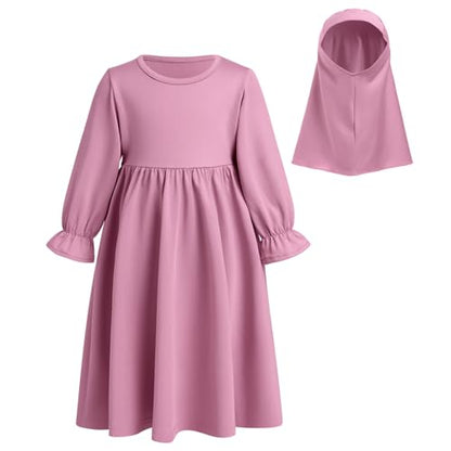 ODASDO Newborn Infant Baby Girls Muslim Abaya Prayer Dress with Hijab Middle East Arabian Dubai Robe Ramadan Eid Clothes - color: Purple Pink, size: 18-24 Months