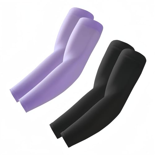 ROXUN Arm Sleeves, Cooling UV Sun Protection Sports Compression for Men/Women - color: 2 Pairs - Black+purple