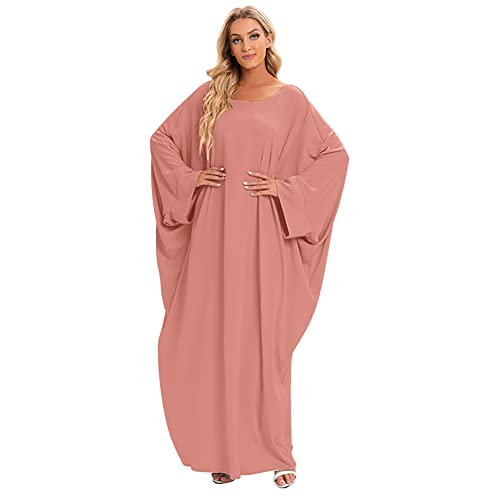 Muslim Dress for Women Pakistani Kaftan Abaya Robe + Hijab Arabic Islamic Prayer Clothes Dubai Outfits - color: Pink Set