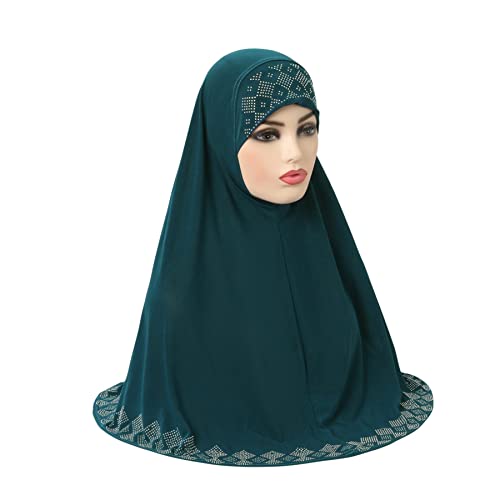 ZGMYC Women Shiny Rhinestones Muslim Hijab Elegant Long Turban Cap Head Wrap Scarf - color: Peacock Blue