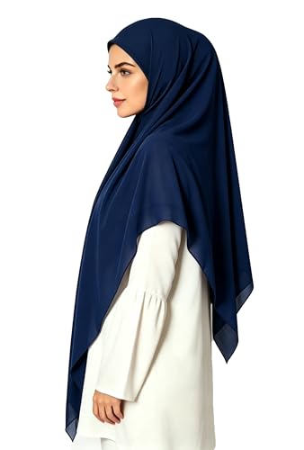 Lina & Lily Premium Chiffon Hijab Head Scarf Shawl Wrap for Muslim Women Square 58'' x 58'' - color: Navy Blue