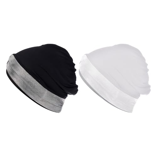 PURFUN 2 Pcs Muslim Inner Hijab Caps Women Girls Stretchy Breathable Full Cover Undercap Tube Bonnet Under Scarf Hats Beanie - color: White+deep Grey/2pcs