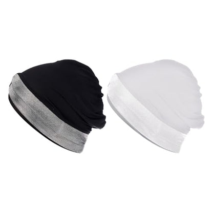 PURFUN 2 Pcs Muslim Inner Hijab Caps Women Girls Stretchy Breathable Full Cover Undercap Tube Bonnet Under Scarf Hats Beanie - color: White+deep Grey/2pcs