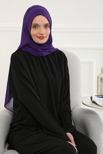 Aisha's Design Instant Chiffon Shawl for Women Modesty Turban Hijab Head Wrap Ready to Wear Women Headscarf - color: Purple