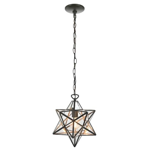 Elk Home Star 11-Inch Star Pendant Light - 1-Light Pendant in Oil Rubbed Bronze with Clear Glass Panels, Geometric Star Ceiling Light for Kitchen Island, Entryway, Dining Room, Foyer