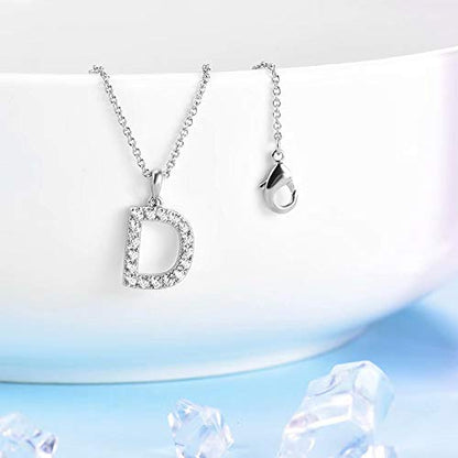 Tarsus Initial Cubic Zirconia Necklace Jewelry Gifts for Women Adjustable Chain 18" + 2" - style: Silver-D-Diamond style