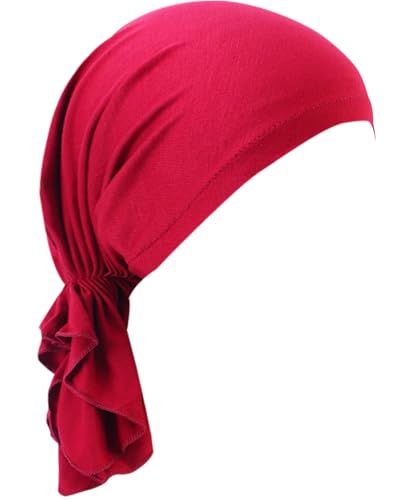 Chemo Headwear for Women Pre-Tied Head Scarf Slip On Headwraps Soft Turbans Cancer Hats Beanie Coverings Scarves - color: Red