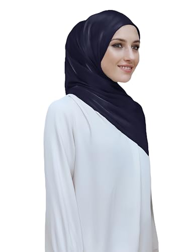 Lina & Lily Sheen Shimmer Women's Crepe Scarf Shawl Wrap Head Hijab Lightweight - color: Navy Blue