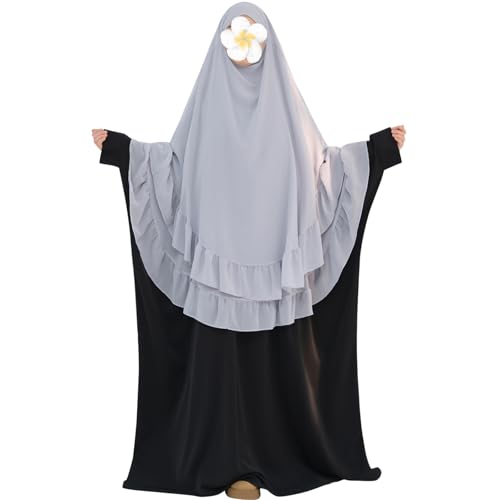 khalat Women's Hijab Chiffon Hijab for Women Muslim 2 Layers Ruffle Lightweight Large Hijab - color: Light Gray