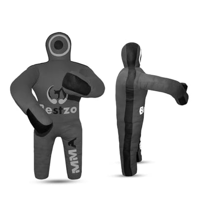 Bestzo Kids MMA Grappling Dummy - Unfilled Canvas Wrestling & BJJ Training Partner for Karate, Judo & Boxing (48-Inch) - color: Black Gray