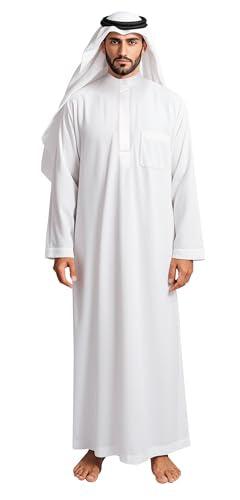 HOMELEX Men's Muslim Clothes Thobe Middle East Kaftan Saudi Arab Caftans Islamic Abaya Dress Dubai Robes - color: White, size: Small