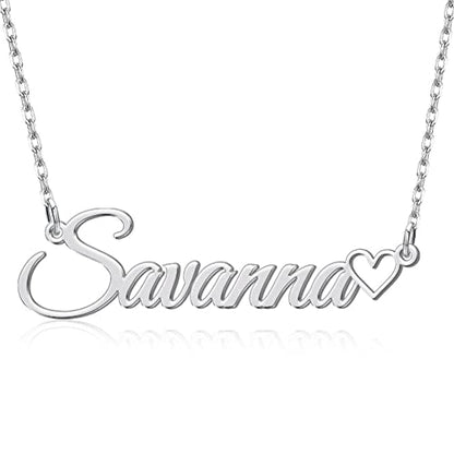 Yoke Style Custom Arabic Name Necklace with Heart, 18K Gold Plated Nameplate Necklace Dainty Jewelry Gifts for Women - color: English Name Necklace with Heart-Silver-01