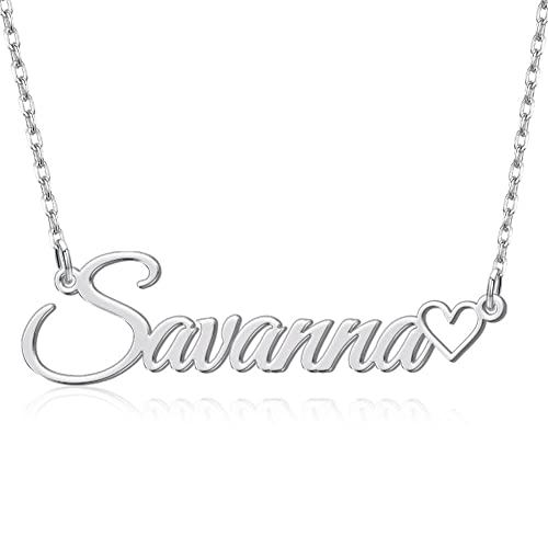 Yoke Style Custom Arabic Name Necklace with Heart, 18K Gold Plated Nameplate Necklace Dainty Jewelry Gifts for Women - color: English Name Necklace with Heart-Silver-01
