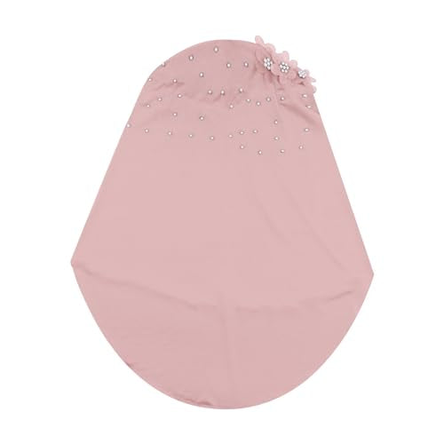 RARITYUS Women Bling Rhinestone Pearl Instant Scarf Muslim Hijab Fashion Shawl Head Wrap Turban Cap with Flower Accent - color: Pink