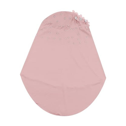 RARITYUS Women Bling Rhinestone Pearl Instant Scarf Muslim Hijab Fashion Shawl Head Wrap Turban Cap with Flower Accent - color: Pink