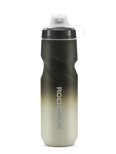 ROCKBROS Bike Water Bottle 24OZ,Gradient Soft Touch Design,BPA-Free Leak-Proof Squeeze Bottle with Wide Mouth for Easy Cleaning,for Cycling, Hiking,Gym,Sports,Grayish White 2 - color: Gradual Grey 2