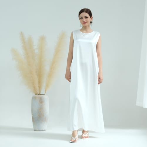SYANKANGXIAO Ramadan Afrian Inner Under Dress for Women Dubai Abaya Turkey Muslim Sleeveless Long Slip Dress - color: White, size: Medium