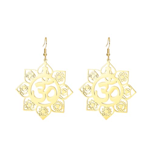 7 Chakra Earring Om Aum Symbol Earrings Spiritual Yoga Meditation Earring - color: Gold