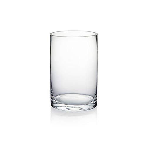WGVI Quality Thick Weighted Clear Cylinder Glass Vases, 4" W x 6" H, Flower Arrangement Glass Candle Holders Wedding Centerpieces Terrarium Planter Floral Storage Container Pen Brush Holder, 1 Piece - size: 4"x6"H