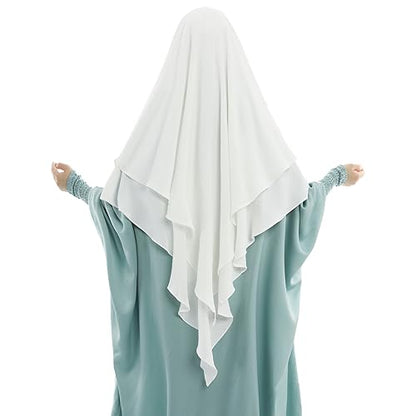 Khalat Muslim Prayer Hijab - 2 Layers Soft Breathable Islamic Dubai Women's Instant Long Hijab - color: White
