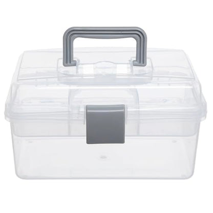MyGift 10.2 Inch Transparent Plastic Empty Multipurpose Tackle Box with Gray Handle and Removable Tray for Tools, First Aid, Sewing Kit, Arts Crafts Supplies Storage