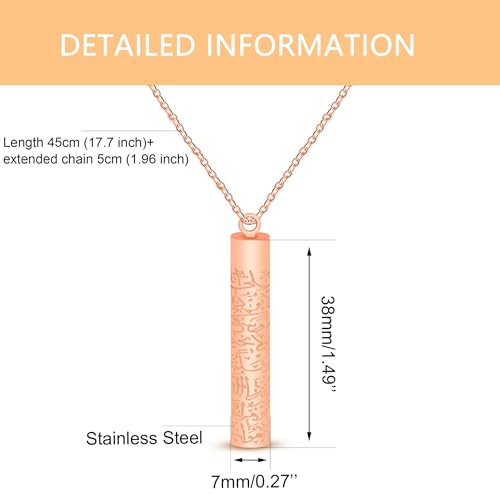 Spiritual Muslim Cylinder Necklaces - Stainless Steel Arabic Quran engraved Pendant Necklace for Men Women YA5082 - color: Rose Gold