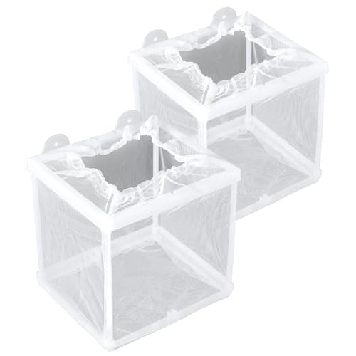 2pcs Fish Breeder Box for Aquarium, Plastic Mesh Fish Hatchery Tank with Suction Cups Fry Incubator Net for Guppy Clownfish Spawning & Juvenile Separation (White)