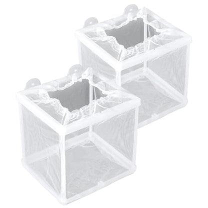 2pcs Fish Breeder Box for Aquarium, Plastic Mesh Fish Hatchery Tank with Suction Cups Fry Incubator Net for Guppy Clownfish Spawning & Juvenile Separation (White)