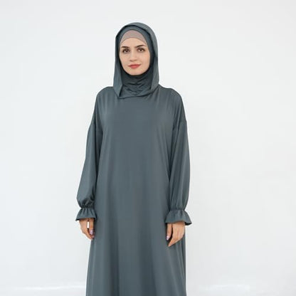 Muslim Dress for Women Pakistani Kaftan Abaya Robe Arabic Islamic Prayer Clothes Dubai Outfits - color: Dark Gray