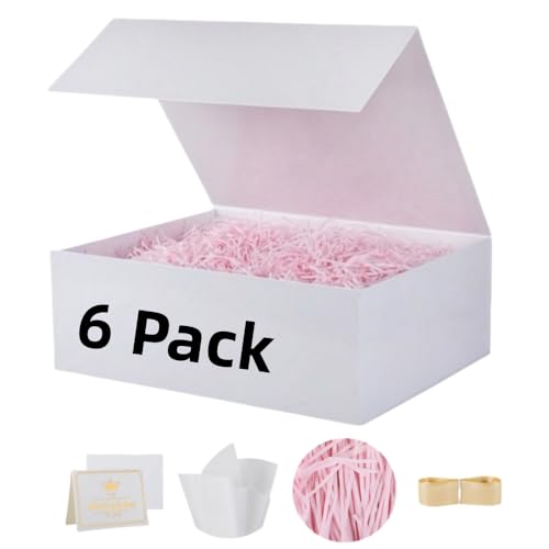 UoeRing 6 Pcs White Gift Box Large 11.5x8x4 Inch with Magnetic Lid - color: 13.5x11.8x4.7 Inch-White-Pack of 6