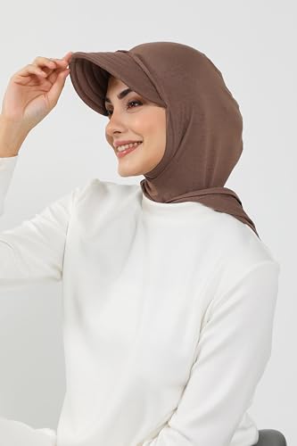 Aisha's Design Full Coverage Cotton Bonnet Hijab with Visor Modest Underscarf Bonnet - color: Chocolate