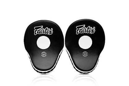 Fairtex FMV9 Contoured Focus Mitts |Striking Accuracy & Protection for Boxing, Muay Thai, Kickboxing |Ergonomic Design, Soft Padding, Secure Fit Leather - color: Black/White
