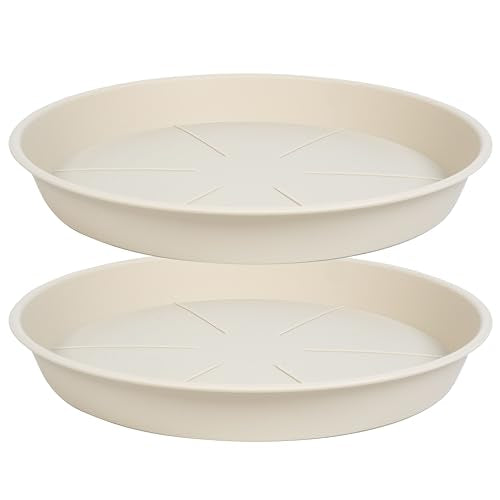 OVZILKI 2 Pack of Plant Saucer Tray 19 inch, Heavy Duty Plastic Pot Plant Drip Trays Saucers for for Indoors Outdoor, Plant Water Tray for Planters 16-19" (19", Beige) - color: Beige, size: 19" - 2 Pack