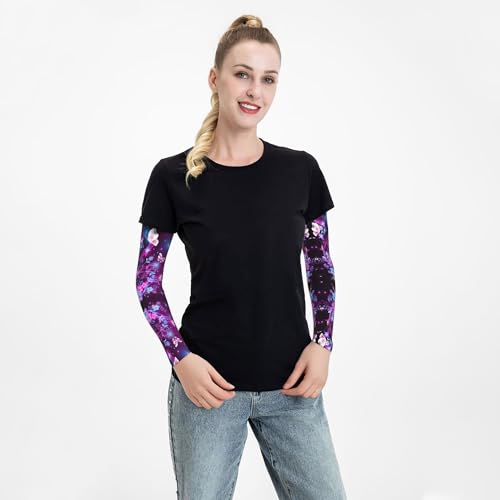 Arm Sleeves Outdoor Garden Sports Cooling Sun Sleeve for Women Men Farm - color: Purple Butterfly